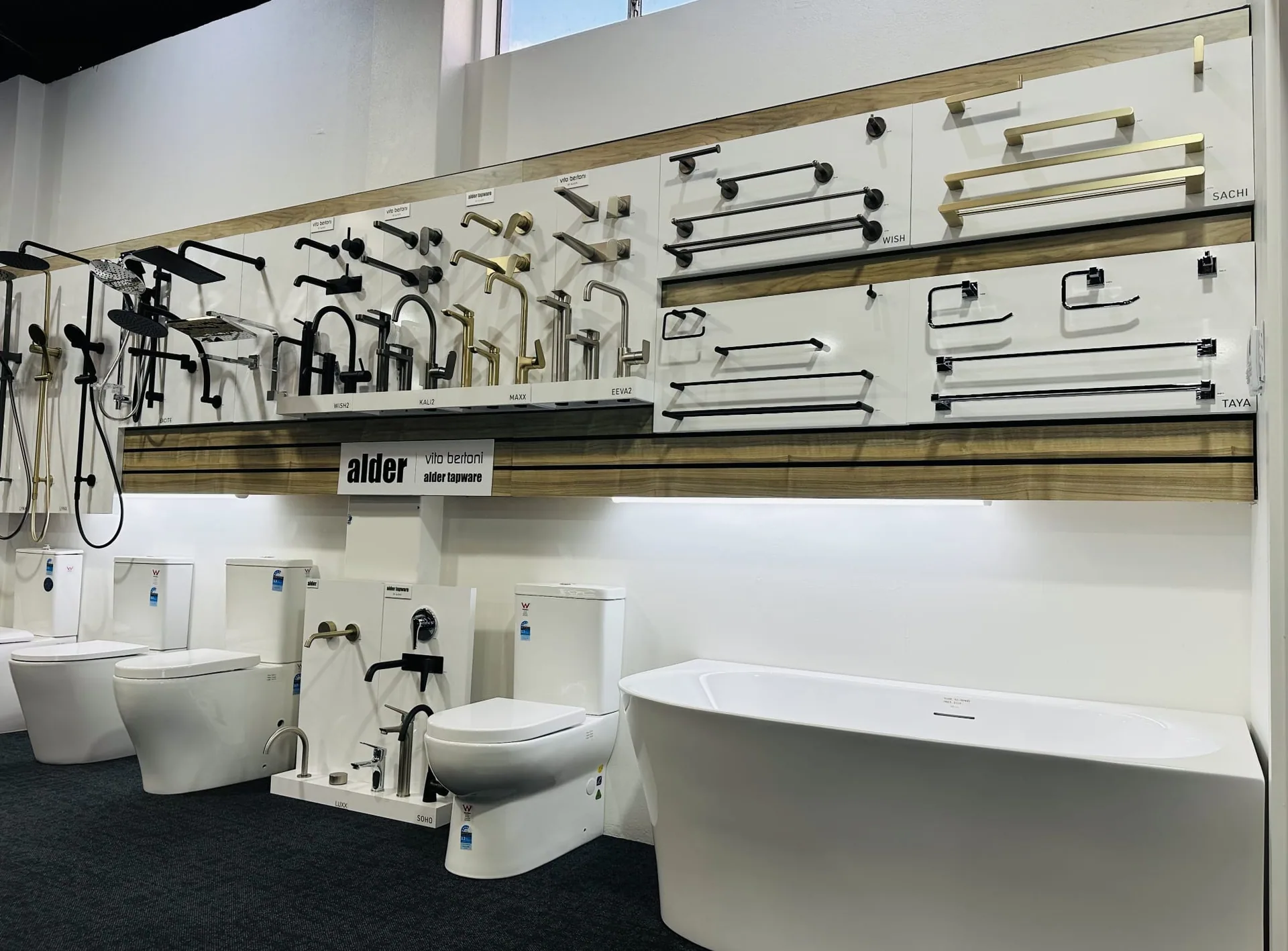 Tapware, baths and sanitaryware displayed in the Adelaide showroom