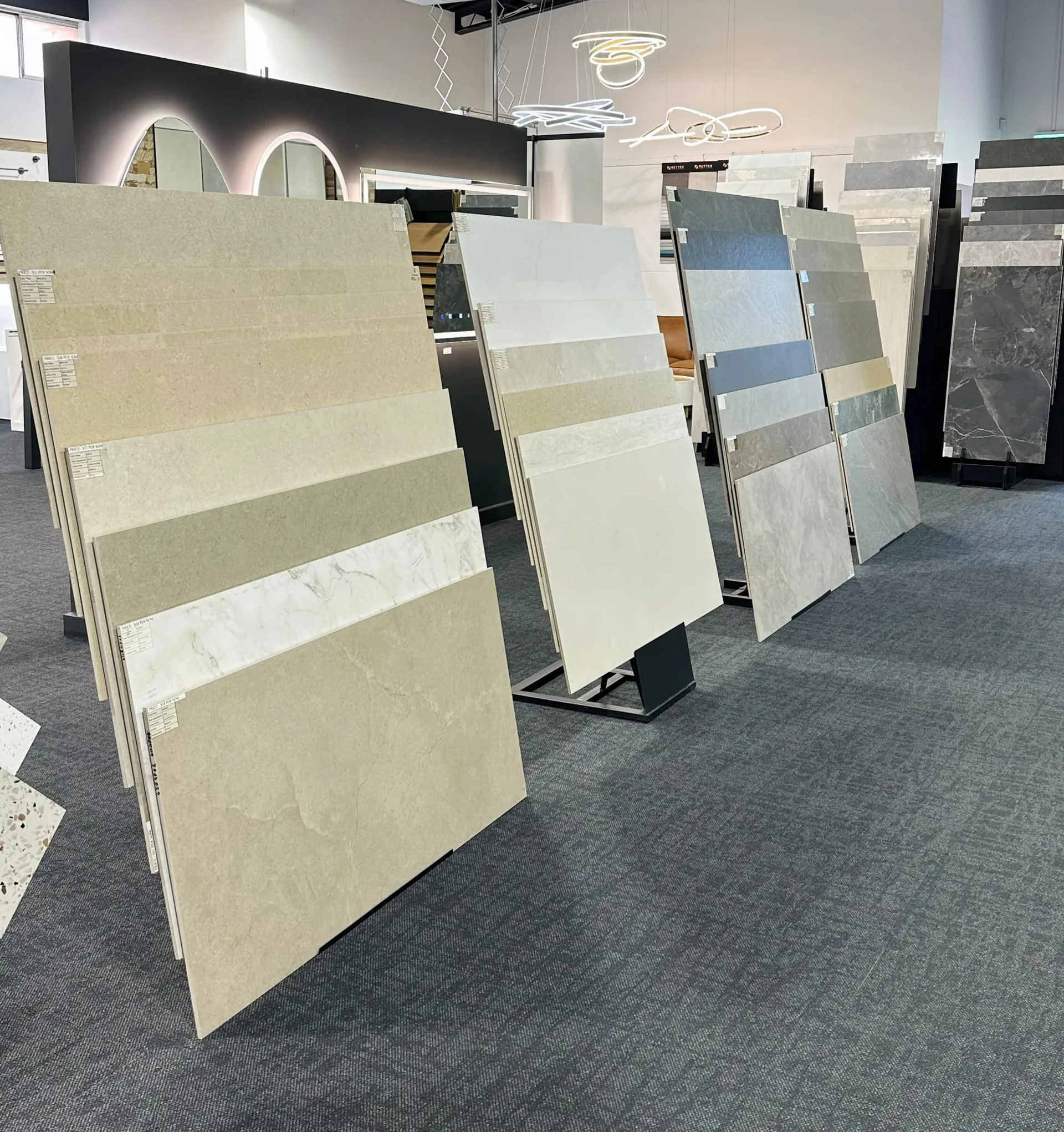 Large tile samples displayed in the Adelaide showroom